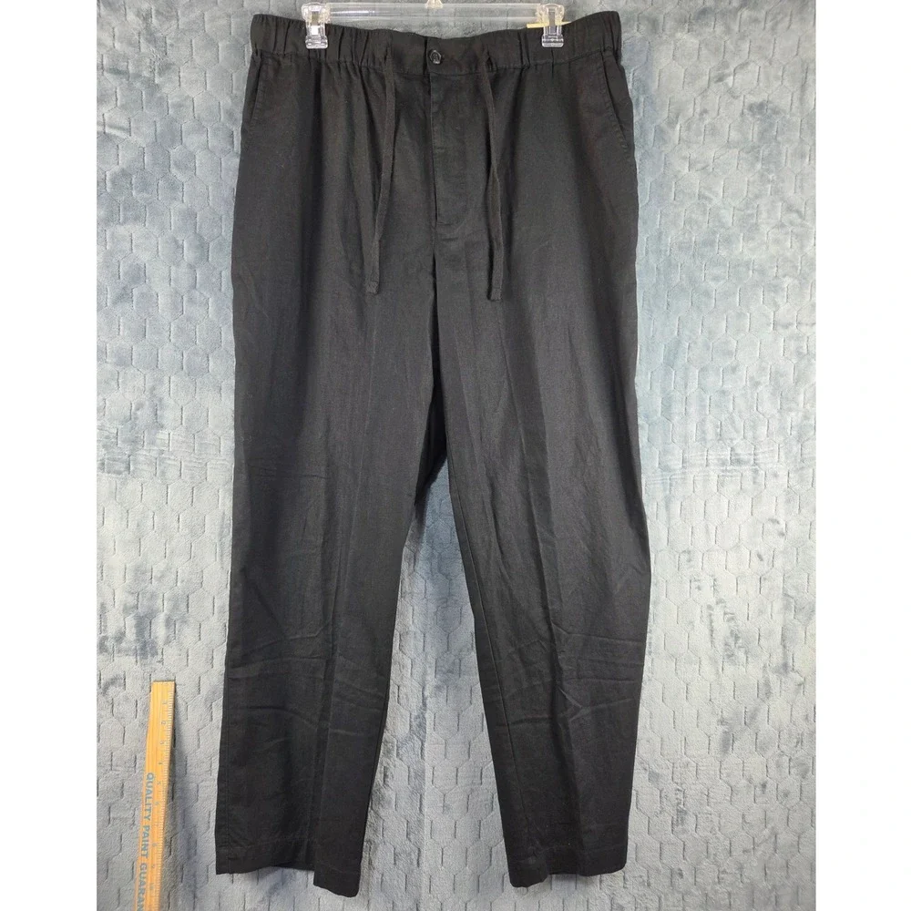 Island Passport Mens Black Linen Cotton Blend Drawstring Pants 1X32 NWT